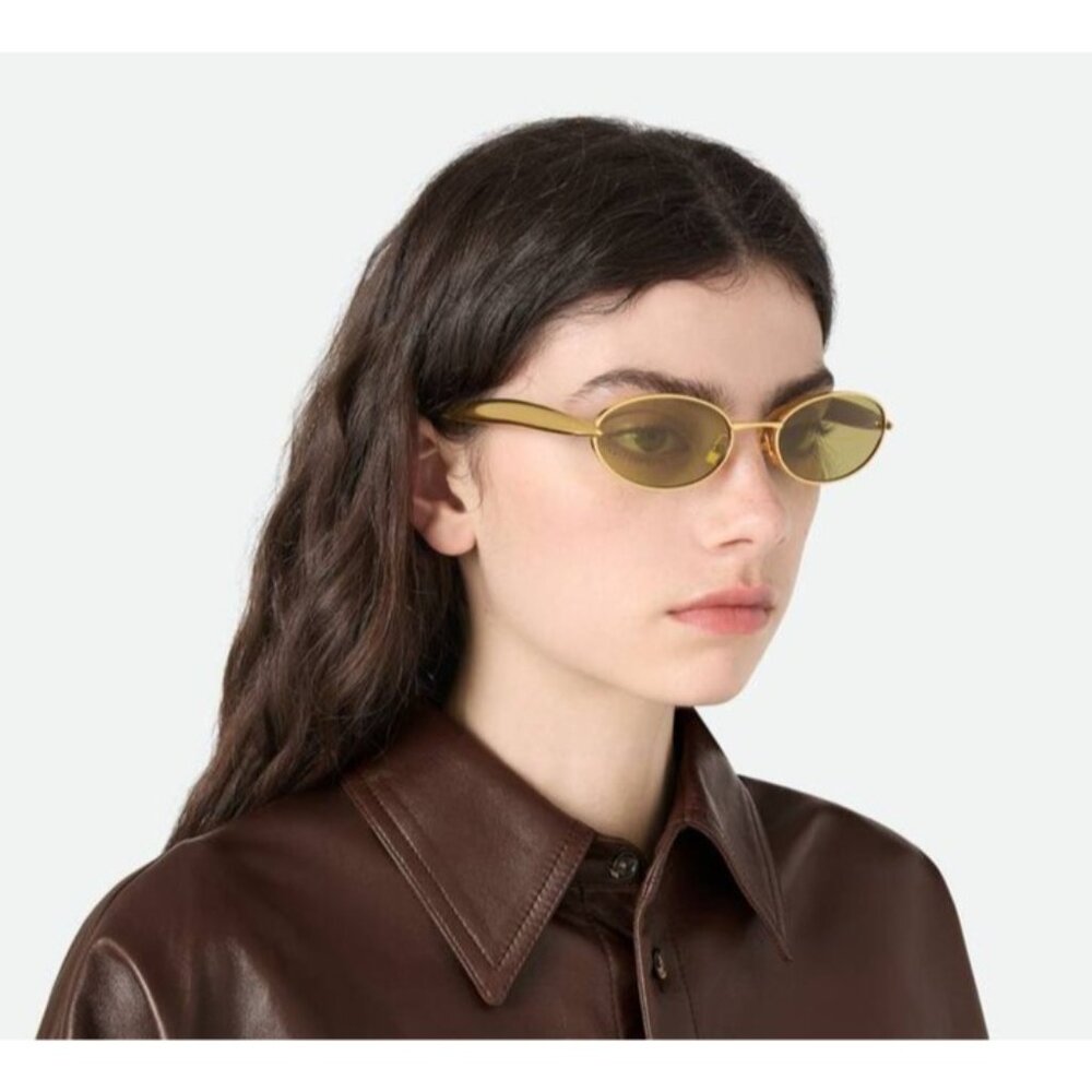 NEW BOTTEGA VENETA SUNGLASSES GOLD WOMEN OVAL EYEWEAR BOTTEGA VENETA BV1386S 006